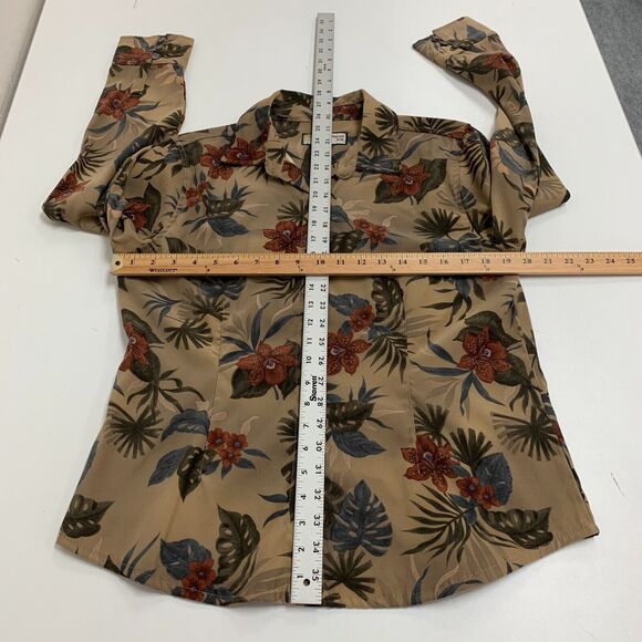 Caribbean Joe Faux Suede Shirt Womens L Large Multi Tropical Patterned Button Up - Picture 6 of 9
